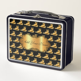 Luxuriöse, moderne Goldkatze fügt Ihren Text hinzu Metall Brotdose