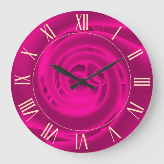 Luxuriöse moderne Neon Pink Abstrakte florale Rose Große Wanduhr (Vorderseite)