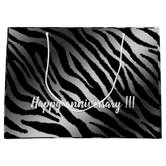 Luxuriöse moderne Zebra Silver Black Line Große Geschenktüte (Vorderseite)