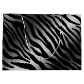 Luxuriöse moderne Zebra Silver Black Line Große Geschenktüte (Rückseite)