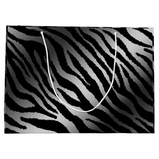Luxuriöse moderne Zebra Silver Black Line Große Geschenktüte (Rückseite)