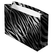 Luxuriöse moderne Zebra Silver Black Line Große Geschenktüte (Rückseite Schrägansicht)