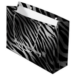 Luxuriöse moderne Zebra Silver Black Line Große Geschenktüte