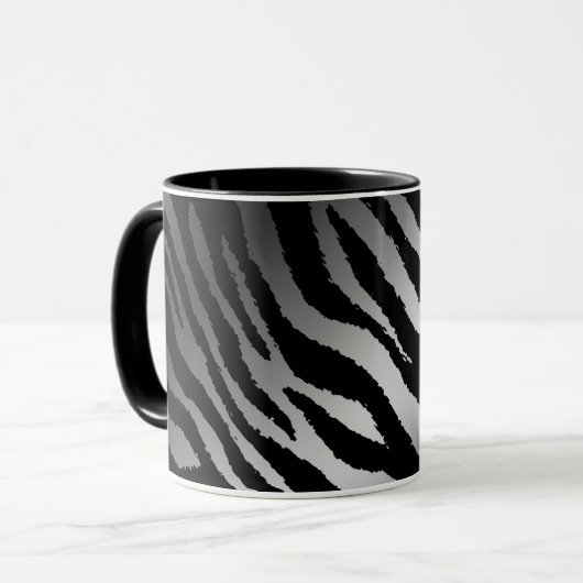 Luxuriöse moderne Zebra Silver Black Line Tasse (Vorderseite Links)