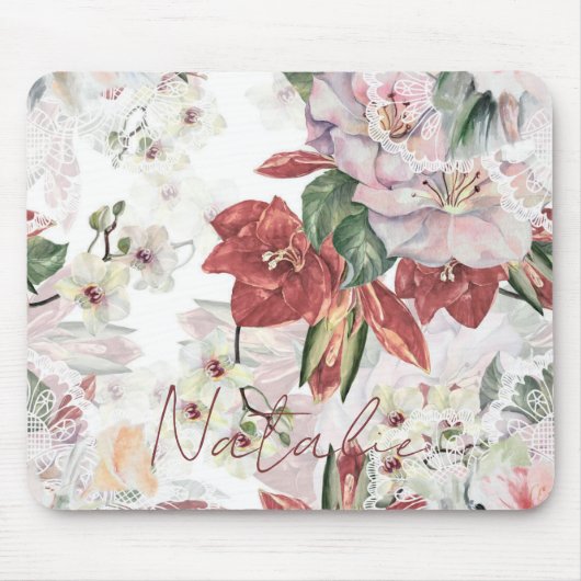 Luxuriöse monogramm bordeauxfarbene Illustration Mousepad (Vorne)