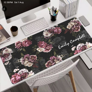 Luxuriöse Moody Rose Weiße Floralmonogramm Schreibtischunterlage