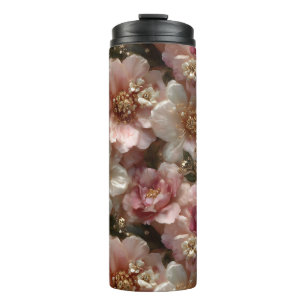 Luxuriöse, nahtlose Blumenmuster mit goldenen Perl Thermosbecher