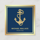 Luxuriöse Navy Blue Gold Foil Nautic Rope Anchor Quadratische Visitenkarte (Vorderseite)