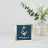 Luxuriöse Navy Blue Gold Foil Nautic Rope Anchor Quadratische Visitenkarte (Stehend Vorderseite)