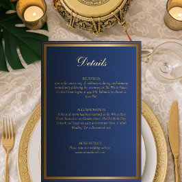 Luxuriöse Navy Blue & Gold Wedding Details Card Folieneinladung