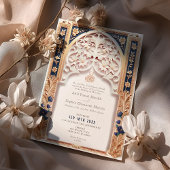 Luxuriöse Navy Blue Islamic Wedding Arabesque Einladung