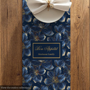 Luxuriöse Navy-Gold-Blumen-Hochzeitstisch-Dekorati Mittelgroßer Tischläufer