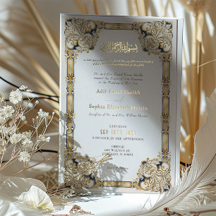 Luxuriöse Navy-Gold-Cream-Hochzeit islamisch Folieneinladung