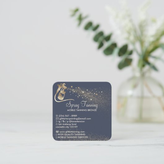 Luxuriöse Navy Gold Square Spray Tan Aftercare Quadratische Visitenkarte (Stehend Vorderseite)