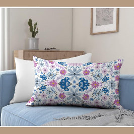Luxuriöse Pastel Blue Pink Blume Design Lendenkissen