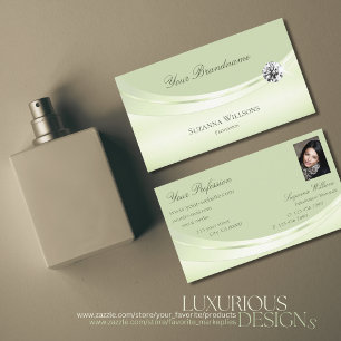 Luxuriöse Pastel Sage Green mit Foto und Diamant Visitenkarte