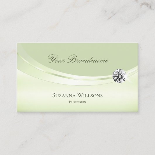 Luxuriöse Pastel Sage Green mit Logo und Diamant Visitenkarte (Vorderseite)