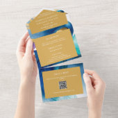 Luxuriöse Peacock Blue QR Code Foto Wedding All All In One Einladung (Abreißen)