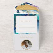 Luxuriöse Peacock Blue QR Code Foto Wedding All In One Einladung (Außenbereich)