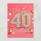 Luxuriöse Perlen und Gold Akzente 40. Geburtstag Postkarte (Vorderseite)