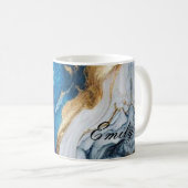 Luxuriöse Personalisiert Blue & Gold Marble Tasse (VorderseiteRechts)