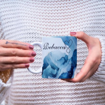 Luxuriöse Personalisiert Blue & Gold Watercolor Ta