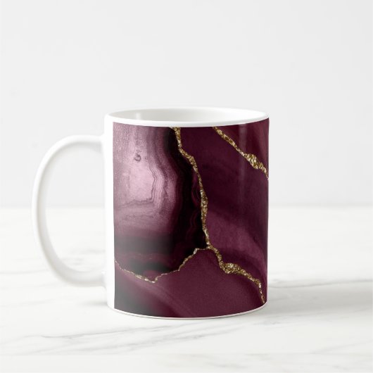 Luxuriöse Personalisierte Maroon & Gold Marmor Tas Kaffeetasse (Links)