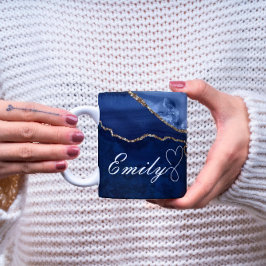 Luxuriöse Personalisierte Navy Blue & Gold Marmor  Kaffeetasse