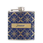 Luxuriöse personalisierte Navy- und Goldflasche fü Flachmann (Vorderseite)
