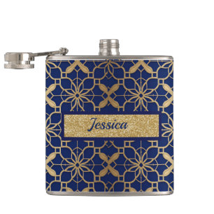 Luxuriöse personalisierte Navy- und Goldflasche fü Flachmann