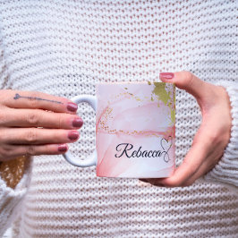 Luxuriöse Personalisierte Pink & Gold Aquarell-Tas Kaffeetasse