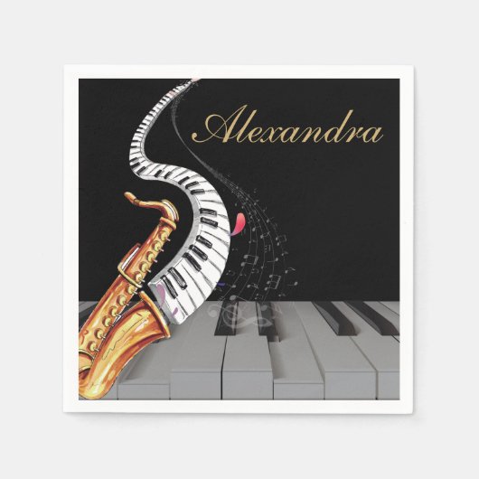 Luxuriöse Personalisierte Saxophone Klaviermusik Serviette (Vorderseite)