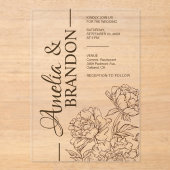 Luxuriöse Pfingstrose Minimalistische Hochzeit Acryleinladungen (Vorderseite)