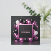 Luxuriöse Pink Black Balloons Streamers Geburtstag Karte (Stehend Vorderseite)