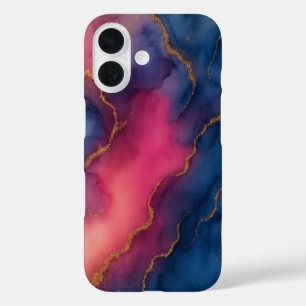 Luxuriöse Pink Blue Gold Marmor Handy Case