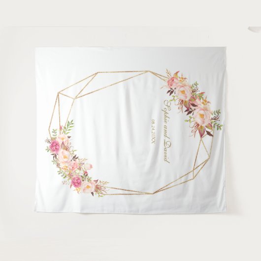 Luxuriöse Pink Floral Gold Hochzeitskabine Foto St Wandteppich (Vorderseite (Horizontal))