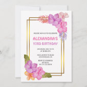 Luxuriöse Pink Floral Tropical 93. Geburtstag Einladung (Vorderseite)