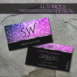 Luxuriöse Pink Lila Glitzer Stars Black Initials Visitenkarte