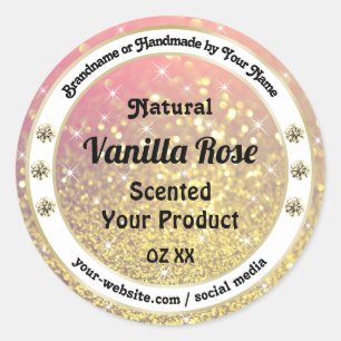 Luxuriöse Pink Lila Gold Glitzer Produktkennzeichn Runder Aufkleber