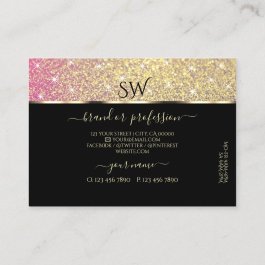 Luxuriöse Pink Lila Gold Glitzer Stars und Initial Visitenkarte (Rückseite)
