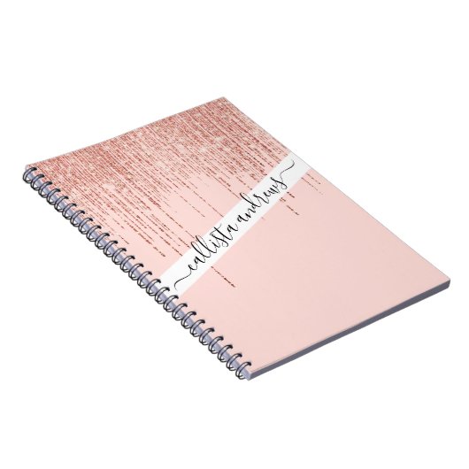 Luxuriöse Pink Rose Gold Funkelnd Glitzer Fringe Notizblock (Rechte Seite)