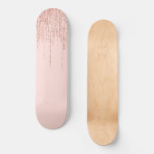 Luxuriöse Pink Rose Gold Funkelnd Glitzer Fringe Skateboard (Vorderseite)