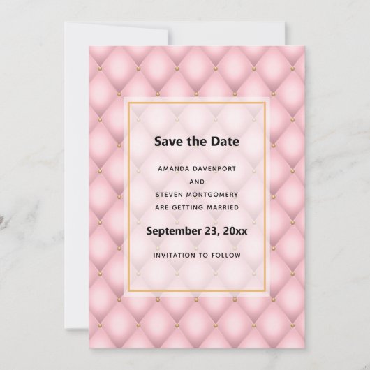 Luxuriöse Pink Tufted Diamond Muster Hochzeit Save The Date (Vorderseite)