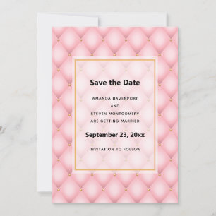 Luxuriöse Pink Tufted Diamond Muster Hochzeit Save The Date
