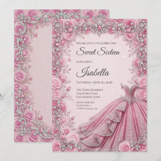 Luxuriöse Pinke Prinzessin Sweet Sixteen Einladung