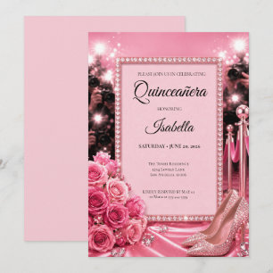 Luxuriöse Pinke Quinceañera Einladung