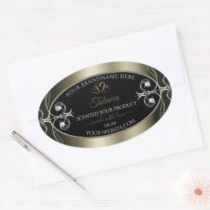 Luxuriöse Platinum Black Product Labels dekorativ Ovaler Aufkleber