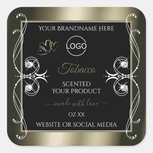 Luxuriöse Platinum Black Product Labels mit Logo Quadratischer Aufkleber (Vorderseite)