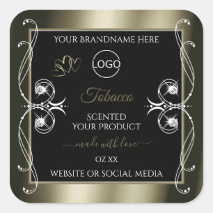 Luxuriöse Platinum Black Product Labels mit Logo Quadratischer Aufkleber