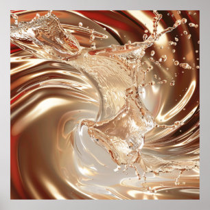 Luxuriöse Poster aus Gold und Cream Fluid Art